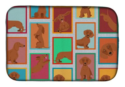 Lots of Red Dachshund Dish Drying Mat Absorbent Dish Drying Mat Pad for Kitchen Counter Dish Drainer Mat for Countertop, 14 x 21", Multicolor