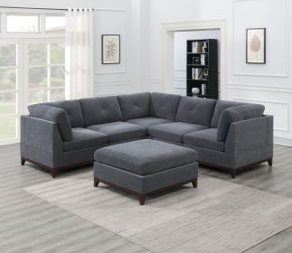 Ash Grey Chenille Fabric Modular Sectional 6pc Set Living Room Furniture Corner Sectional Couch 3x Corner Wedge 2x Armless Chairs and 1x Ottoman