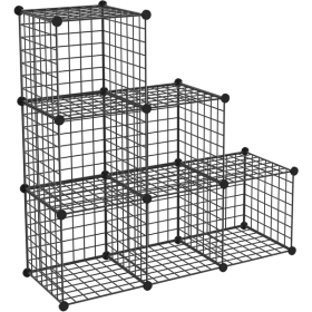 Cube Storage Organizer, 6 Cube Freely Combinable Metal Grids Storage Shelf,Black Iron (Option: 6Cubes)