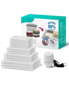 15 Pack Vacuum Storage Bags With Electric Pump, Space Saver Bags Compression For Comforters And Blankets, Sealer Clothes Storage Travel Essential (Option: Transparent)