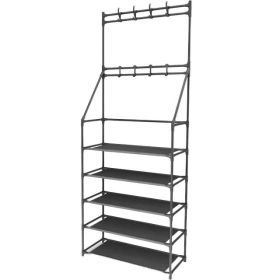 Five-tier Shoe And Hat Racks With 8 Hooks (Color: Black)