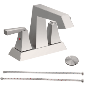 2-Handle Bathroom Sink Faucet Brushed Nickel 4 In Centerset Vanity Faucet 3 Hole Bathroom Faucet With Up Drain & Supply Lines Modern Commercial B (Option: Brushed Nickel)