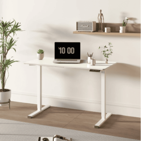 Electric Standing Desk Adjustable Height Desk Home Office Computer Workstation Sit Stand Up Desk, 55 X 28 Inches (Color: White)