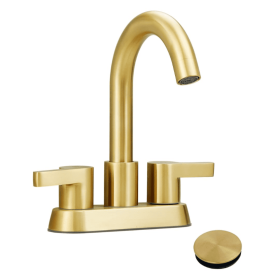 Brushed Gold Bathroom Faucet 4 Inch Centerset Bathroom Faucet, Gold Bathroom Vanity Lavatory Faucets For Sink 2 3 Hole 2 Handle, Swivel Spout Wit (Option: Brushed Gold)