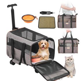 VEVOR Cat Carrier With Wheels, Airline Approved Rolling Pet Carrier With Telescopic Handle And Shoulder Strap, Dog Carrier With Wheels For Pets U (Option: Default)