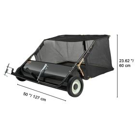 VEVOR Lawn Sweeper Tow Behind Leaf Yard Collector 50 26 Cu. Ft. Adjustable (Color: Black)