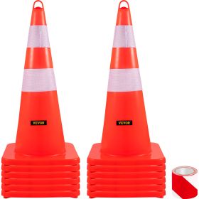 VEVOR Safety Cones,  Traffic Cones, PVC Orange Construction Cones, 2 Reflective Collars Traffic Cones With Weighted Base And Hand-Held Ring Used (Option: Red 2pcs)