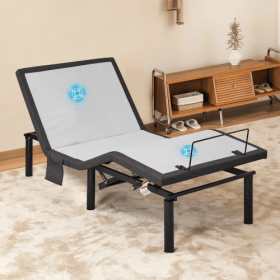 Ergonomic Twin XL Size Adjustable Bed, Zero Gravity Base For Stress Management W Head And Foot Incline, Wireless Remote Control, Massage, Under-B (Color: Grey)