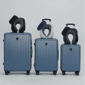 3pcs Luggage Set   Lightweight Hard Shell Suitcase Set With Double Spinner Wheels, Large Capacity, Includes 3pc U-Shaped Travel Pillow Set, Perfe (Color: Blue)
