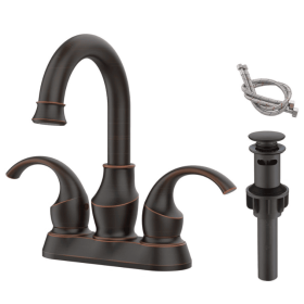Oil Rubbed Bronze Bathroom Faucet With 2-Handle And 360 Degree Rotating Spout, Crescent Moon Style 4-inch Centerset Vanity Sink With Pop-Up Drain (Option: Oil Rubbed Bronze)