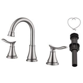 2-Handle 8 Inch Widespread Bathroom Sink Faucet Brushed Nickel Lavatory Faucet 3 Hole 360 Swivel Spout Vanity Sink Basin Faucets With Pop Up Drai (Option: Brushed Nickel)