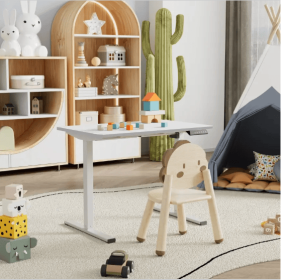 Electric Standing Desk Whole Piece Adjustable Height Desk Home Office Computer Workstation Sit Stand Up Desk (Color: White)