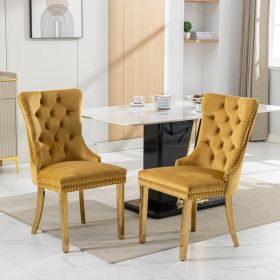 A&A Furniture,Nikki Modern, High-end Tufted Solid Wood Contemporary Velvet Upholstered Dining Chair With Golden Stainless Steel Plating Legs,Nail (Color: Gold)