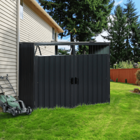 Garbage Bin Shed Stores 2 Trash Cans Metal Outdoor Bin Shed For Garbage Storage,Stainless Galvanized Steel, Bin Shed For Garden Yard Lawn (Option: Charcoal)