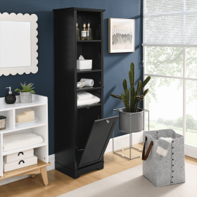 Floor Standing Cabinet For Living Room Bathroom Home Office Kitchen, 4 Adjustable Shelves & Laundry Hamper, Hidden Clothes Storage Space, Black (Color: Black)