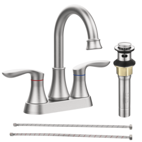 2-Handle 4-Inch Brushed Nickel Bathroom Faucet, Bathroom Vanity Sink Faucets With Pop-up Drain And Supply Hoses (Option: Brushed Nickel)