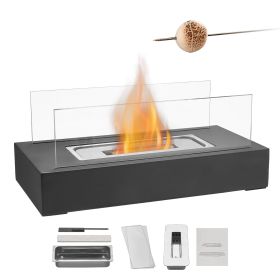 Tabletop Fire Pit 14 Inch Metal Fireplace Indoor Outdoor With Glass (Color: Black)