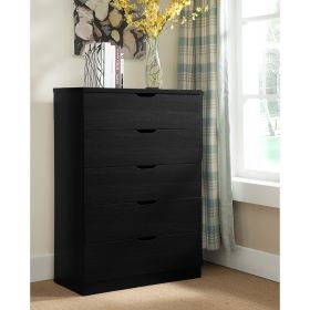 Modern Black Five Drawer Clothes And Storage Chest Cabinet With Metal Drawer Glides (Color: Black)