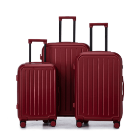 20  24   28in ABS  Spinner Wheel Luggage, Carry On Suitcase, With Cup Holder  USB Port (Color: WINE RED)