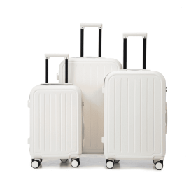 20  24   28in ABS  Spinner Wheel Luggage, Carry On Suitcase, With Cup Holder  USB Port (Color: White)