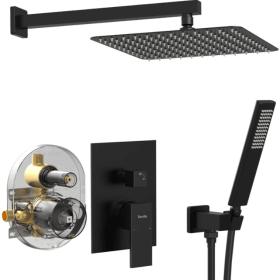 Male NPT Matte Black Shower System, Shower Faucet Set For Bathroom Shower Fixtures With 12 Inch Rain Shower Head And Handheld (Option: Matte Black)