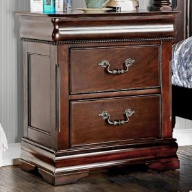 Traditional Style Cherry 1pc Nightstand Only Solid Wood 2-Drawers Hidden Top Drawer Intricate Accents Bedside Table Bedroom (Option: Cherry)