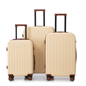 20  24   28in ABS  Spinner Wheel Luggage, Carry On Suitcase, With Cup Holder  USB Port (Color: Beige)