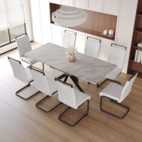 62.4" extendable 78.15" dining Table Set for 6-8 Person for Dining Room (Color: Grey Top+White PU+Black Leg+8IN1)