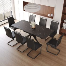 62.4" extendable 78.15" dining Table Set for 6-8 Person for Dining Room (Color: Black Top+Black PU+Black Leg+8IN1)