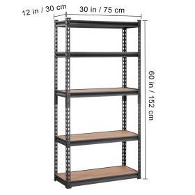 VEVOR Storage Shelving Unit, 5Tier Adjustable, 2000 Lbs Capacity, Heavy Duty Garage Shelves Metal Organizer Utility Rack, Black, 30L X 12W X 60 H (Color: Black)