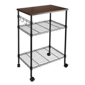 560 X 360 X H850MM THREE-TIER TROLLEY WITH WOODEN ROOF (Color: Black)