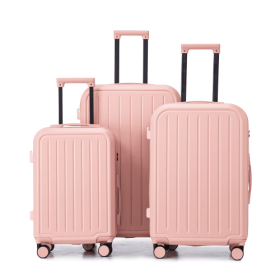 20  24   28in ABS  Spinner Wheel Luggage, Carry On Suitcase, With Cup Holder  USB Port (Color: Pink)